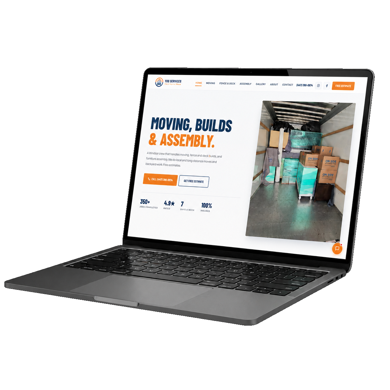 A laptop showing a small business website rebuilt by Kitex